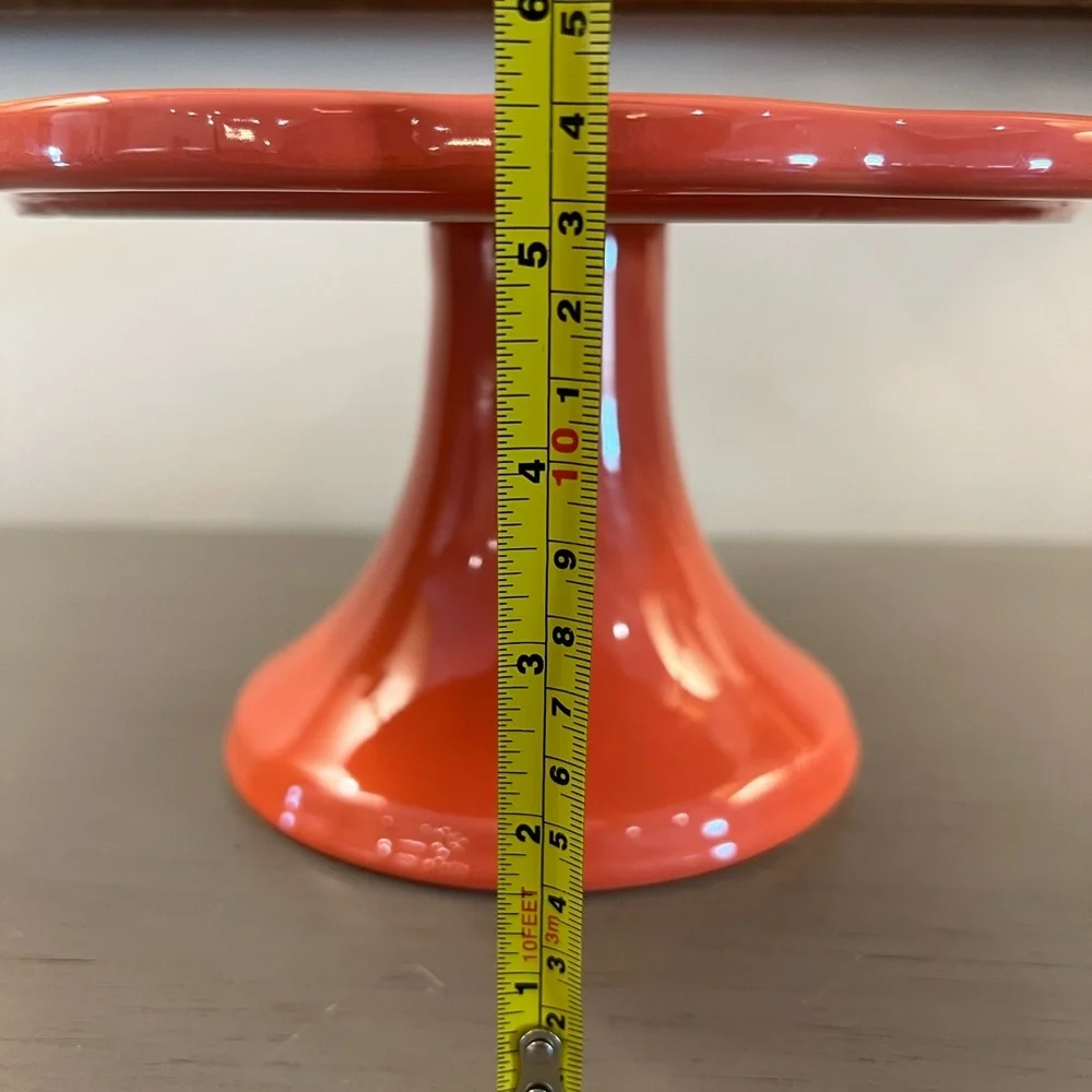 Threshold Cake Stand Persimmon Orange Ceramic Stoneware 11x5.5” Scallop Edge